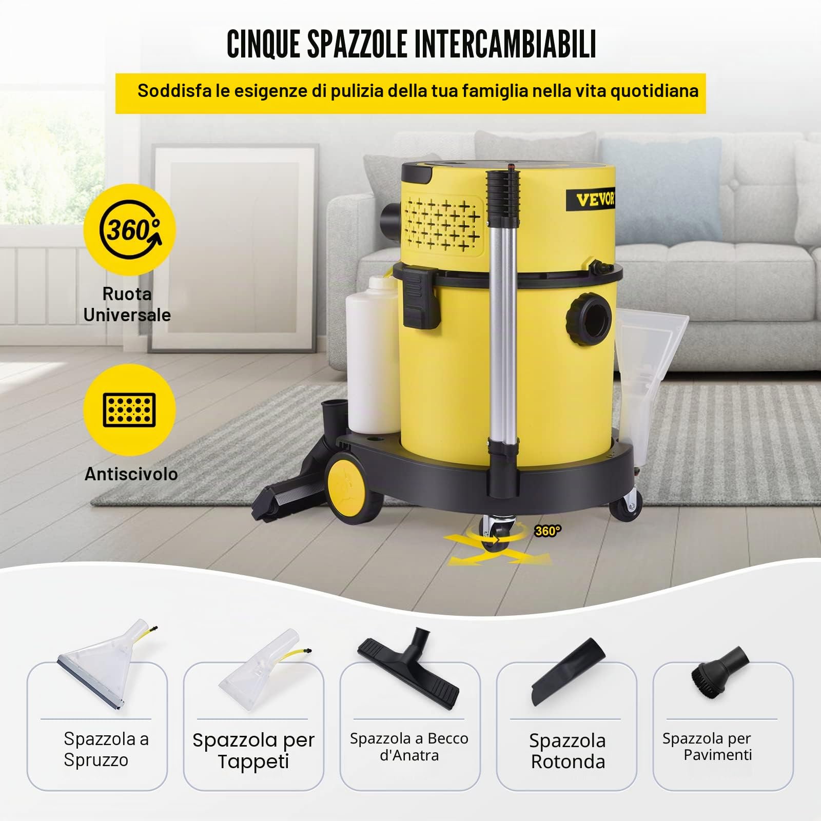 VEVOR Bidone Aspirapolvere con Filo Portatile Umido e Secco a Pressione 1200W Capacità di Cilindro 20L, Aspiracenre con Filtro HEPA 17Kpa per Cortile Giardino Parco