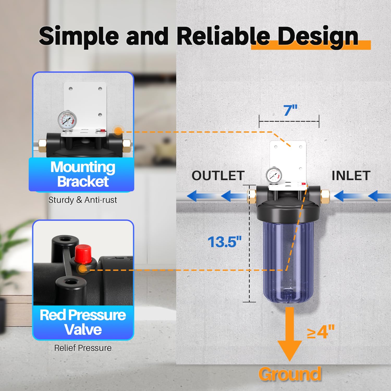 PUREPLUS Alloggiamento per filtro dell'acqua per tutta la casa, alloggiamento universale, sistema di prefiltrazione, con manometro, NPT da 1 pollice