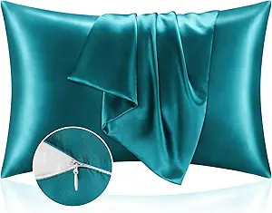 BEDELITE Satin Pillowcase with Zipper, Teal King Size Pillow Cases Set of 2, Super Soft and Cooling Similar to Silk Pillow Cases, Gift for Women Men(20x40 Inches)
