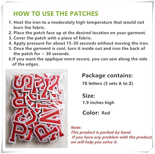 Miniatura 25 de Parches de letras para planchar de 1.3 pulgadas, 78 piezas, parches bordados del alfabeto A-Z para ropa, chaquetas, sombreros, mochilas, jeans
