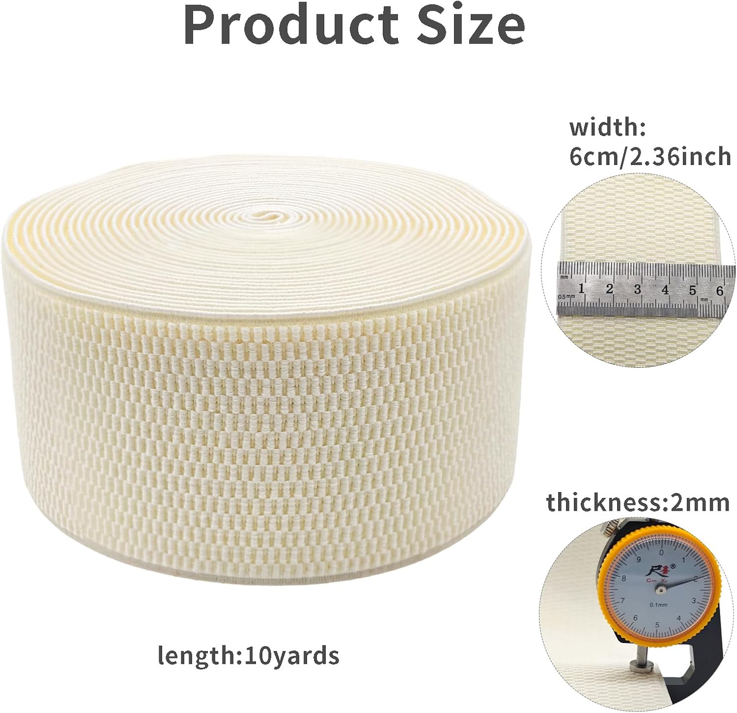2.36 Inch Wide Heavy Duty Knit Elastic Band – 6cm 6 Yards Breathable Flat Elastic Stretchy Tape with Smooth Soft Back for Waistband,Sewing & Clothing, Belt, DIY Creative Projects &Crafts Ivory #42
