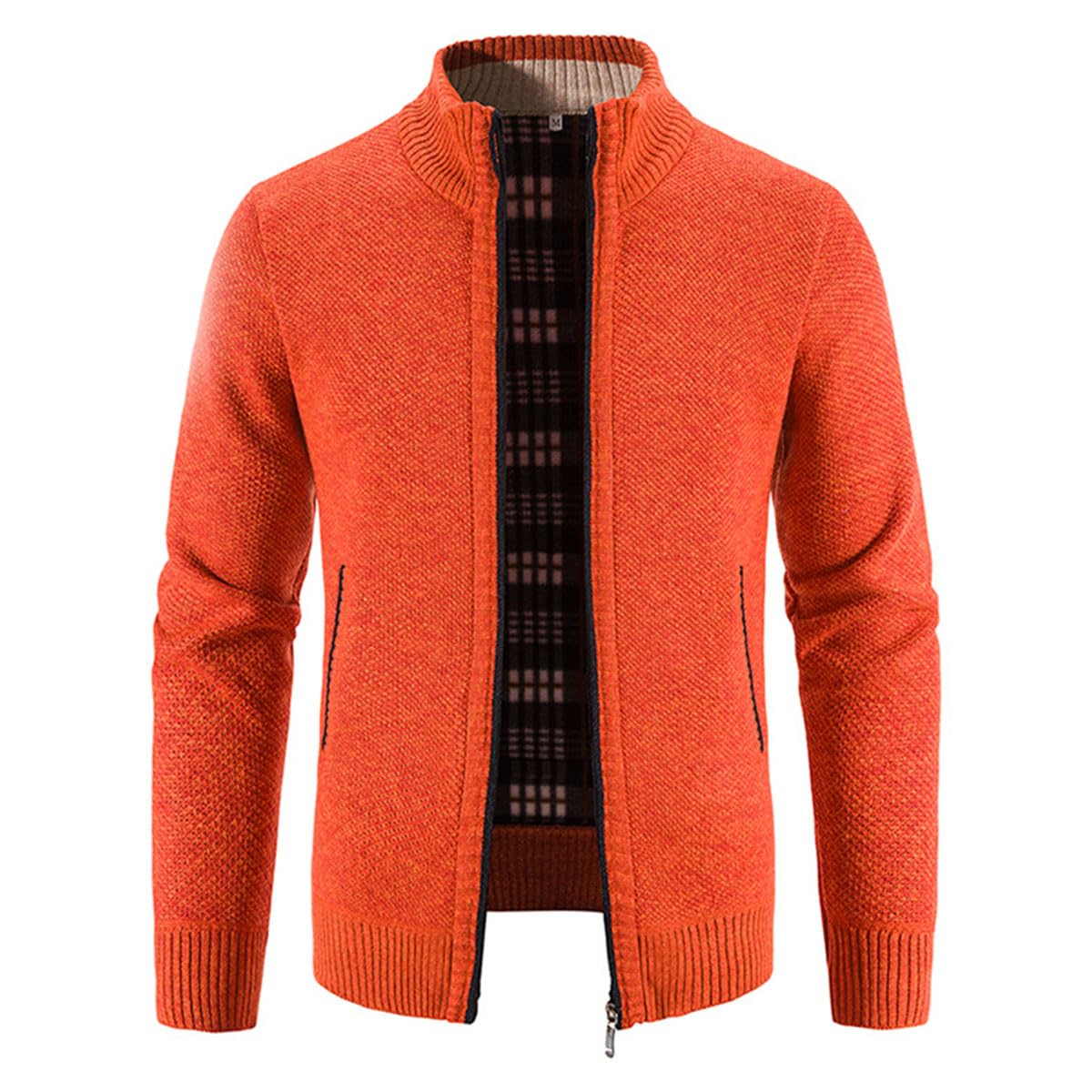 Cárdigan de Hombre con Cremallera, cárdigan cálido Informal con Cuello Alto, suéter Grueso, cárdigan de Abrigo de Invierno con Cremallera, Chaqueta de Invierno de Estilo Urbano (L,Orange)