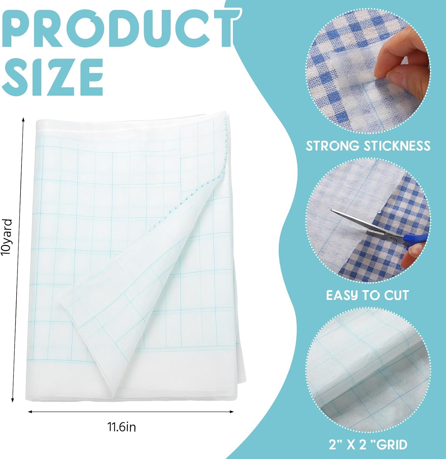 Breling Fusible Interfacing Grid, White, 48 Inch X 8 Yard, Light Weight