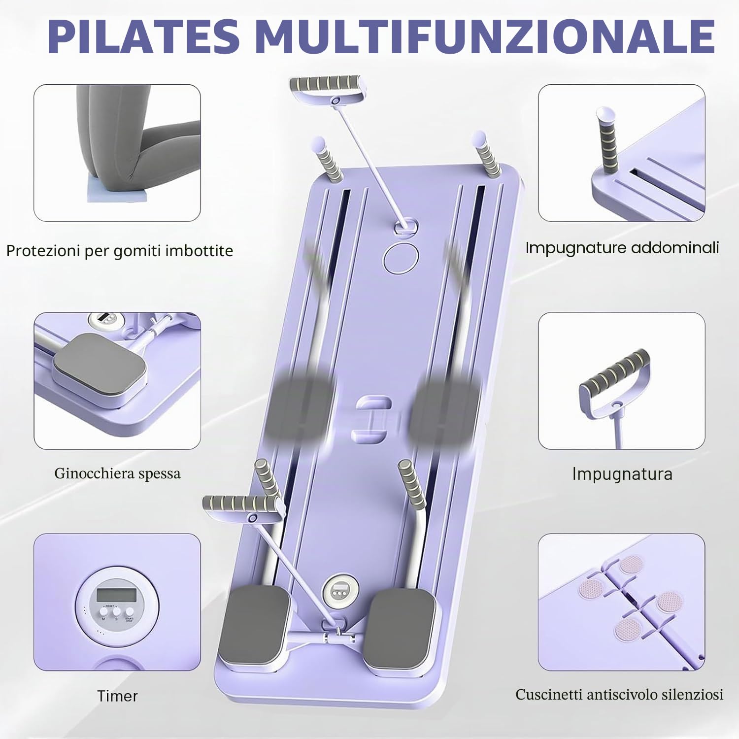 VHV Pilates Reformer Compact, 5 in 1 Pilates Pieghevole,La ruota addominale push-up rimbalza automaticamente Timer, Ab Roller Fitness Materiel per la casa e la palestra