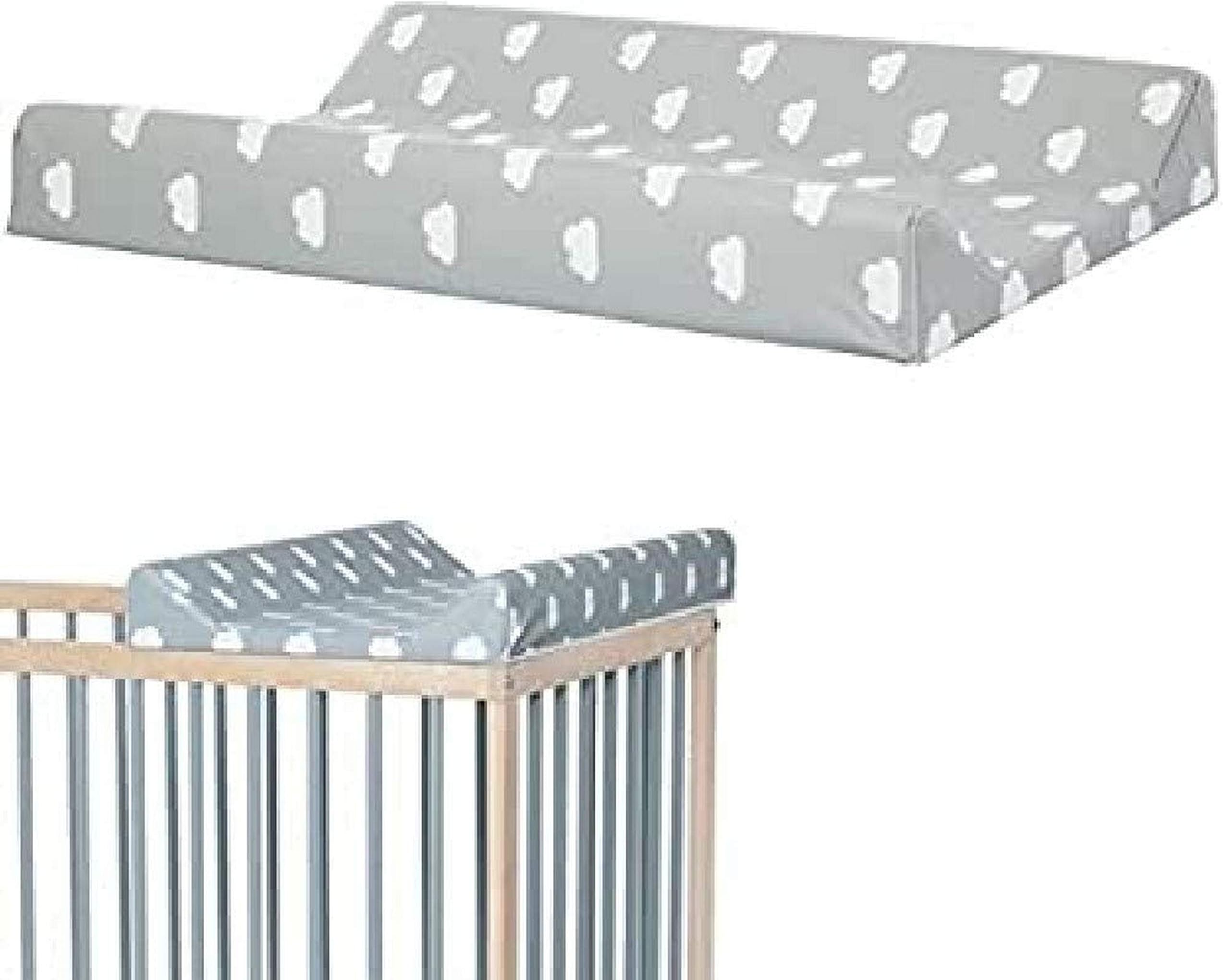 Mokee Cloudy Wipeable Changing Mat - Hard Base Cot Top Changing Mat (Grey, 70x47 (for 120x60cm cot))