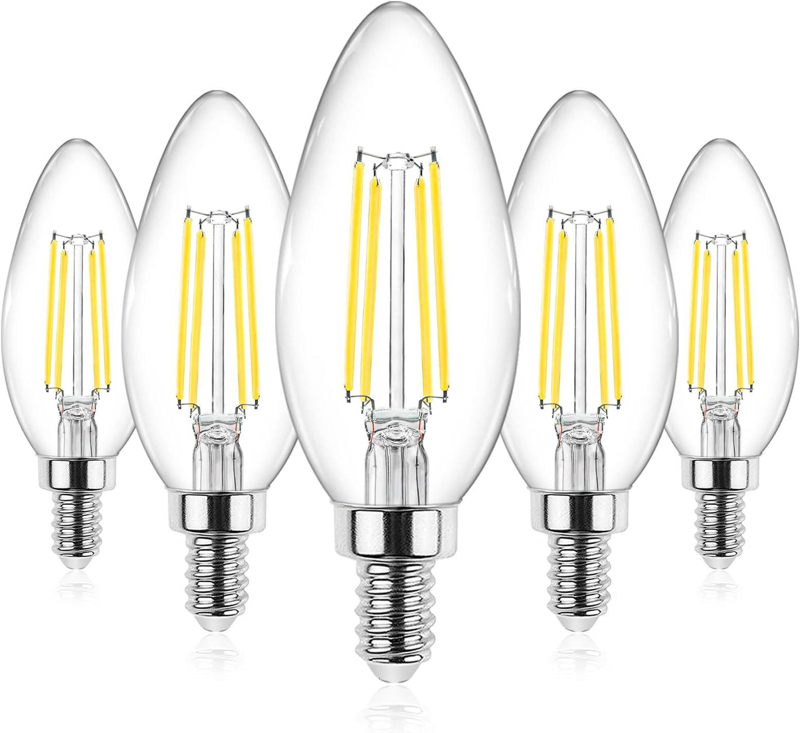 E12 Candelabra LED Light Bulbs 60 Watt Equivalent, Daylight White 5000K, Non-Dimmable, 550 Lumen, Clear LED Filament Candle Bulbs, Pack of 5