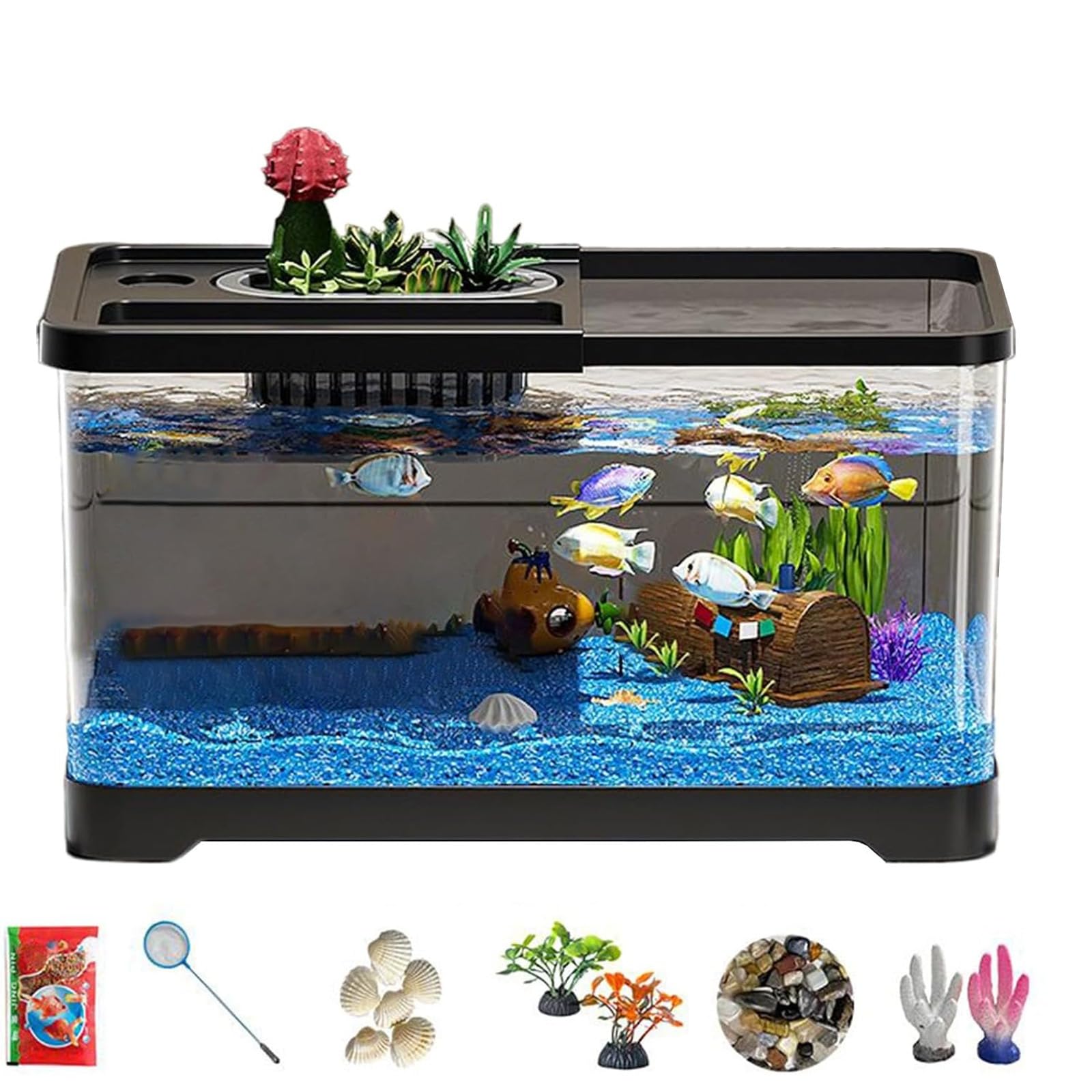 Kit De Démarrage Complet pour Aquarium | Aquarium avec Filtre et Éclairage Intégrés,Décoration Aquatique Élégante pour Maison Bureau Chambre