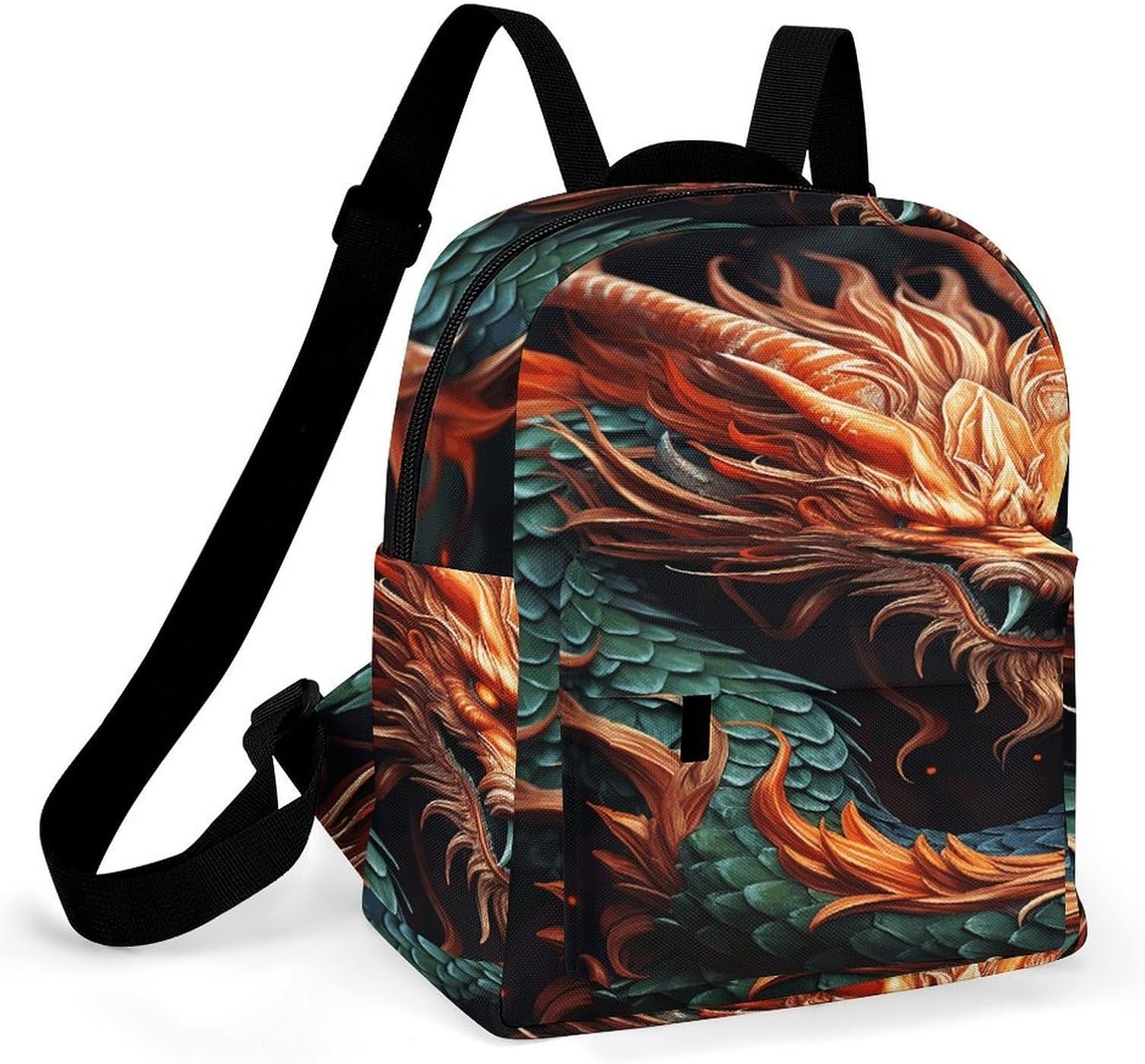 Chinese Dragon Mini Backpack Purse for Women | Waterproof durable oxford cloth casual daypack, lightweight small rucksack for work travel outdoor camping daily use & gift