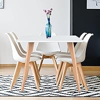 Vista 5 de FurnitureR Mesa rectangular de 43.3 pulgadas para 4-6 personas, moderna y funcional, con patas de madera maciza estables para el hogar, oficina