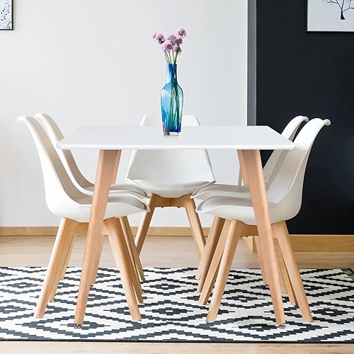 Miniatura 5 de FurnitureR Mesa rectangular de 43.3 pulgadas para 4-6 personas, moderna y funcional, con patas de madera maciza estables para el hogar, oficina,