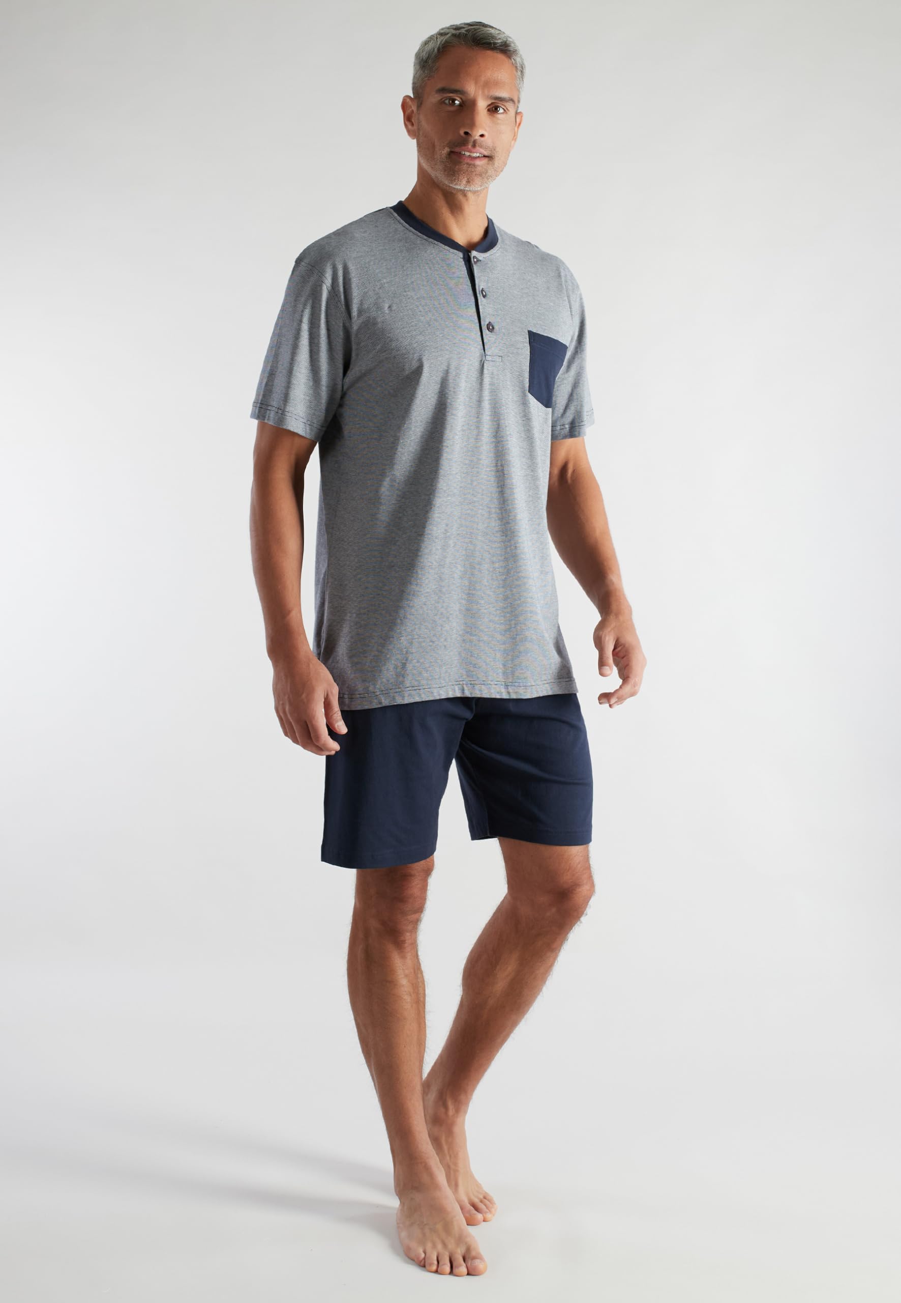 Ceceba Herren Shorty, kurzarm, Baumwolle, Polyester, Single Jersey, blau, bedruckt