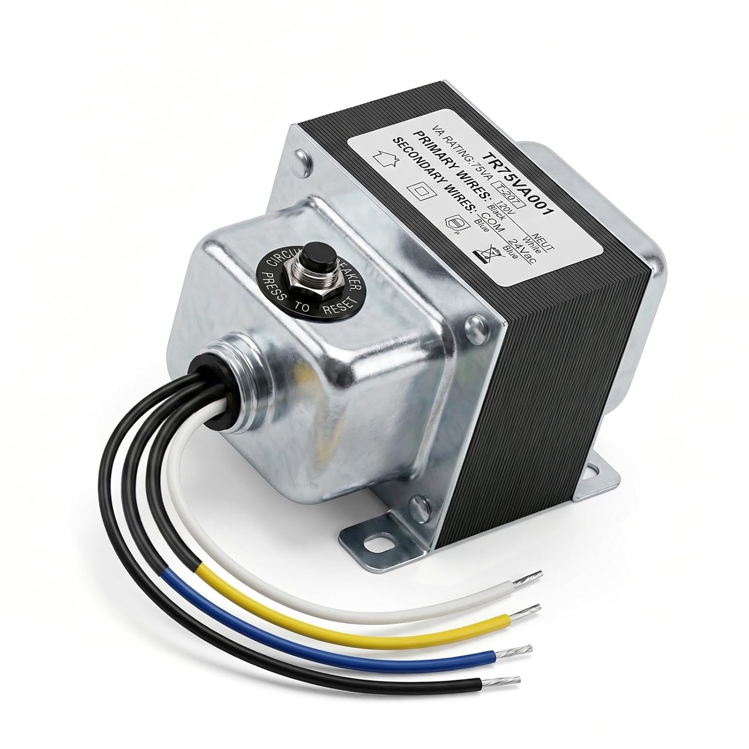 TR75VA001 75VA Transformer, 120 to 24 VAC Transformer with Circuit Breaker | 75VA High Capacity Ideal for Industrial HVAC Control, with Circuit Breaker Protected, Foot, Single Threaded Hub Mount