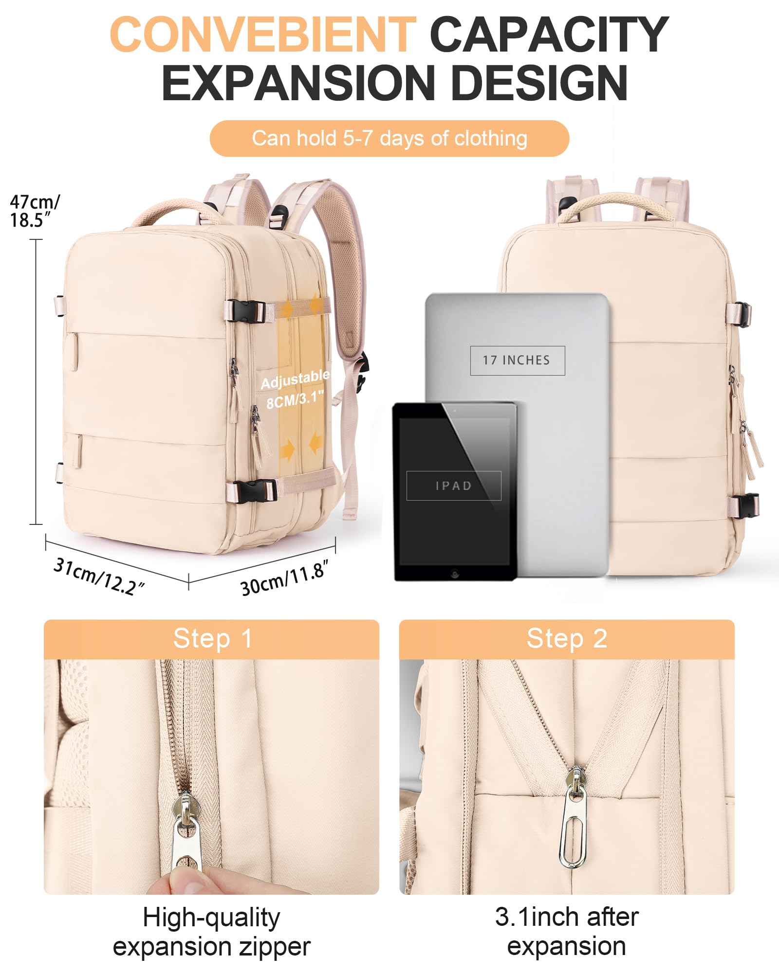 SZLX Zaino da viaggio grande da donna da escursionismo sportivo da esterno impermeabile da scuola casual laptop da 14 pollici con porta di ricarica USB scomparto per scarpe