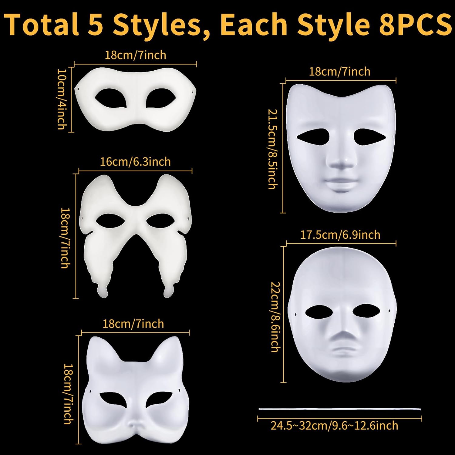 twinklemon 40PCS White Paper Mache Mask DIY Full Face Mask Blank Craft Masks Cat Masks for Artistic Projects Theater Halloween Mardi Gras Masquerade Parties Classroom Art