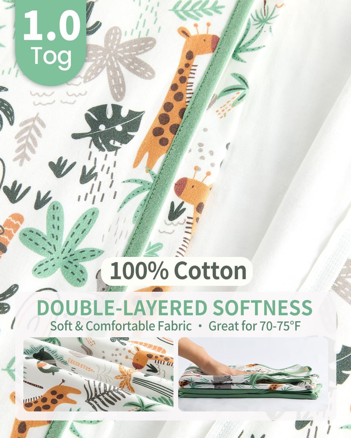 JiAmy Baby Sleep Sack, Cotton Wearable Blanket, 2-Way Zipper Sleeping Bag for Infant Toddler, 0-24 Months