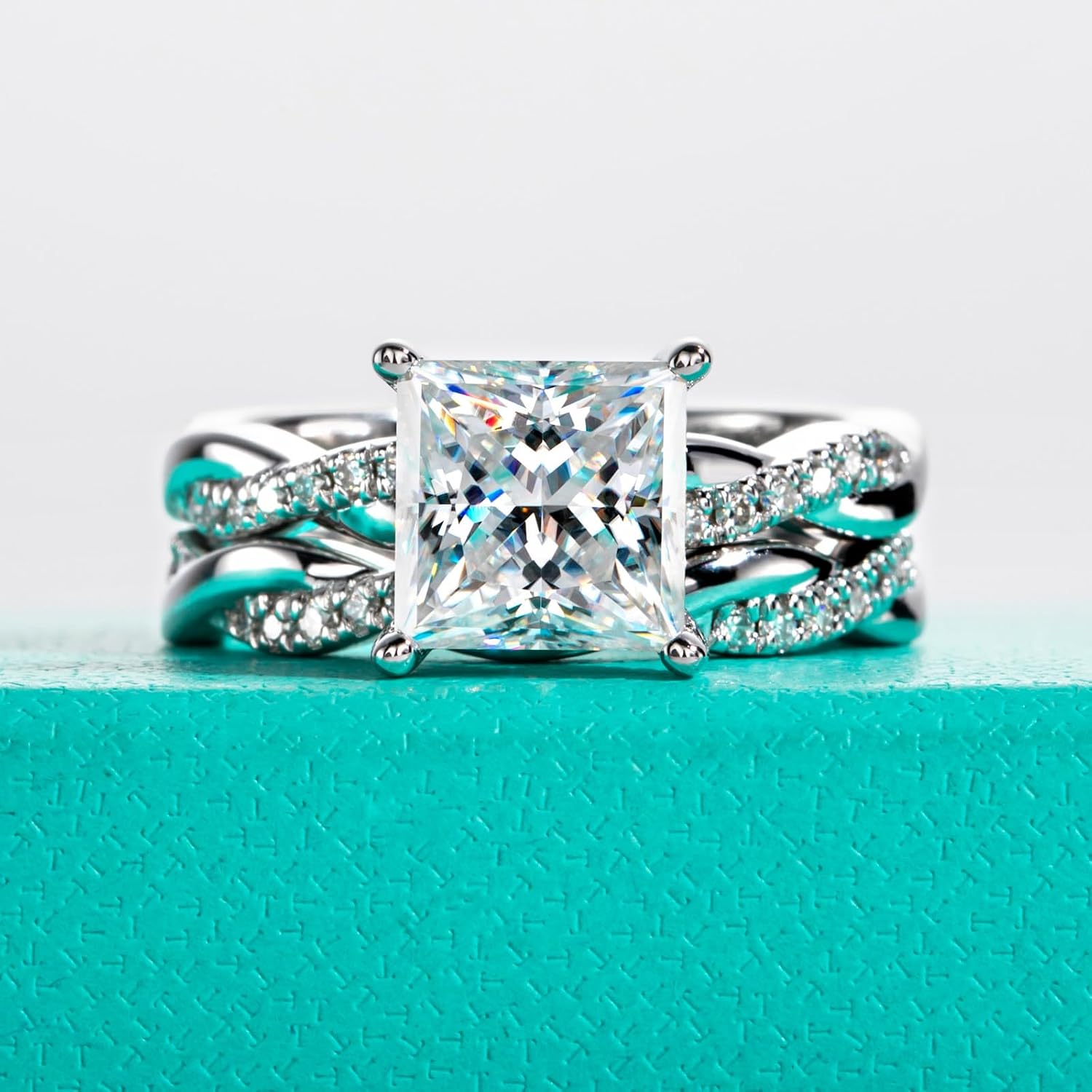 AnuClub Princess/Round Cut Moissanite Wedding Rings Sets Infinity Bridal Set D Color VVS1 925 Sterling Silver Twisted Vine Engagement Promise Anniversary Ring for Women With Certificate