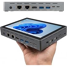 7" Mini PC Computer Win 11 Pro, Celeron N95 Mini Desktop PC with Display Touchscreen, 16GB RAM 256GB eMMC, Dual 4K Display Output, HDMI, Type-C3.1, WiFi 5.0, Dual LAN Ports, Wake on LAN