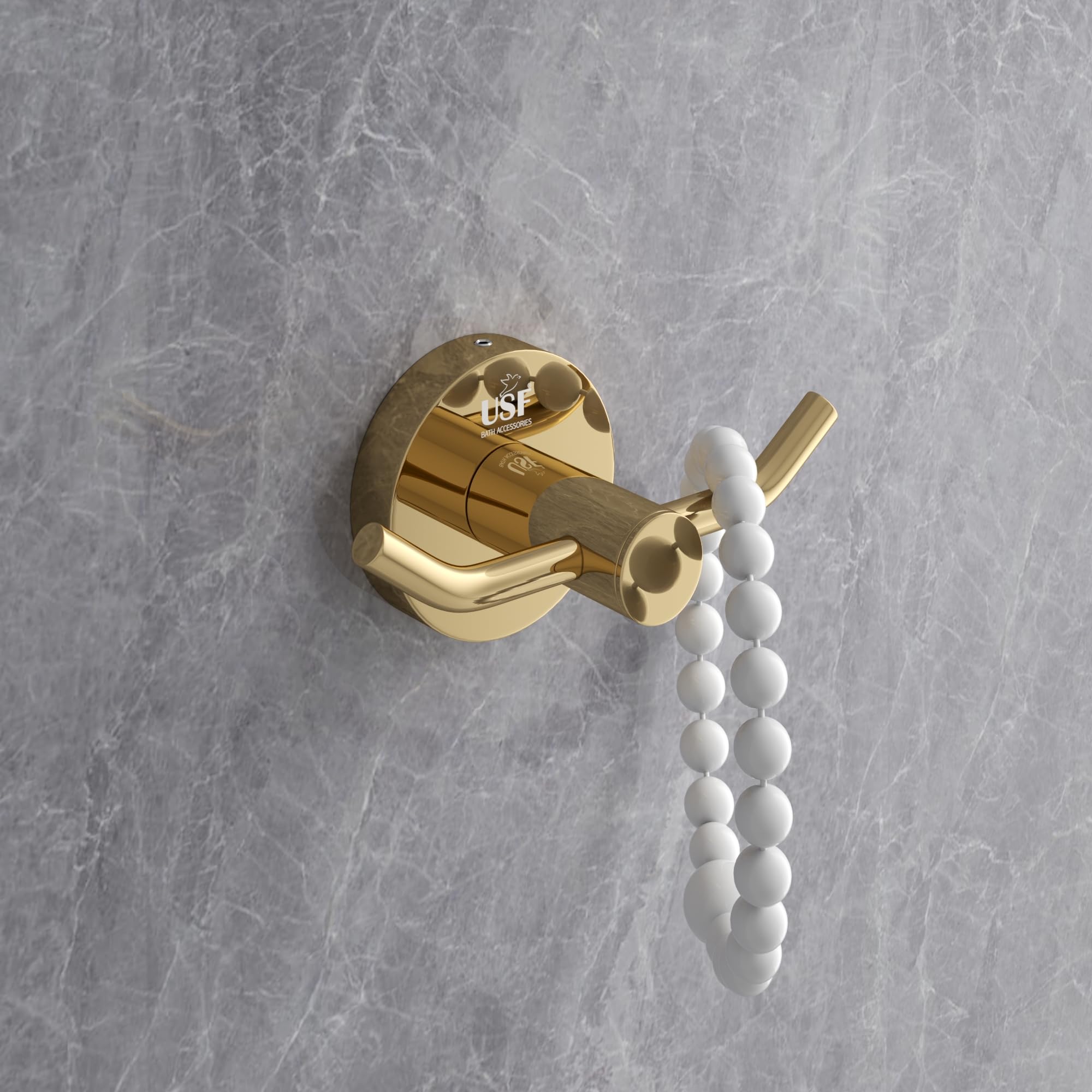 U-S-F BATH ACCESSORIES High Grade 304 Stainless Steel Towel Holder | Dual Cloth Hanger | Robe Hook | Napkin Holder for Bathroom & Kitchen Use (PVD Gold Finish, Rustproof, Pack of 1)-picture-11