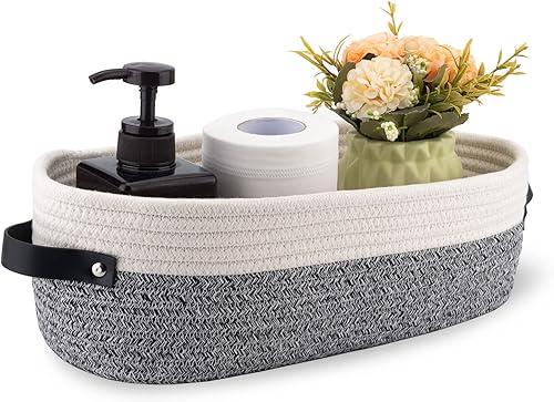 Oradrem Cesta pequeña de cuerda de algodón tejida para organizar cesta decorativa para decoración bohemia, cesta de almacenamiento pequeña de 13 x