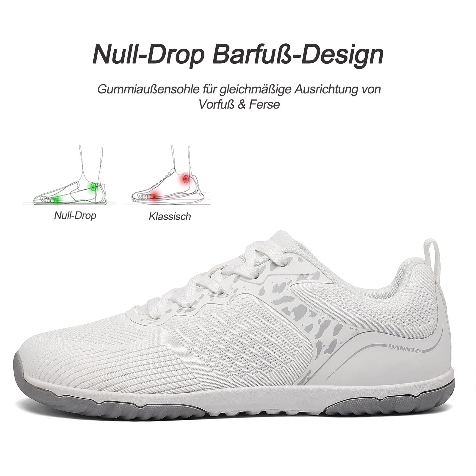 DANNTO Damen Barfußschuhe Walking Schuhe Zero Drop Sneaker | Minimalistisches,Leicht,Rutschfest Gummisohle