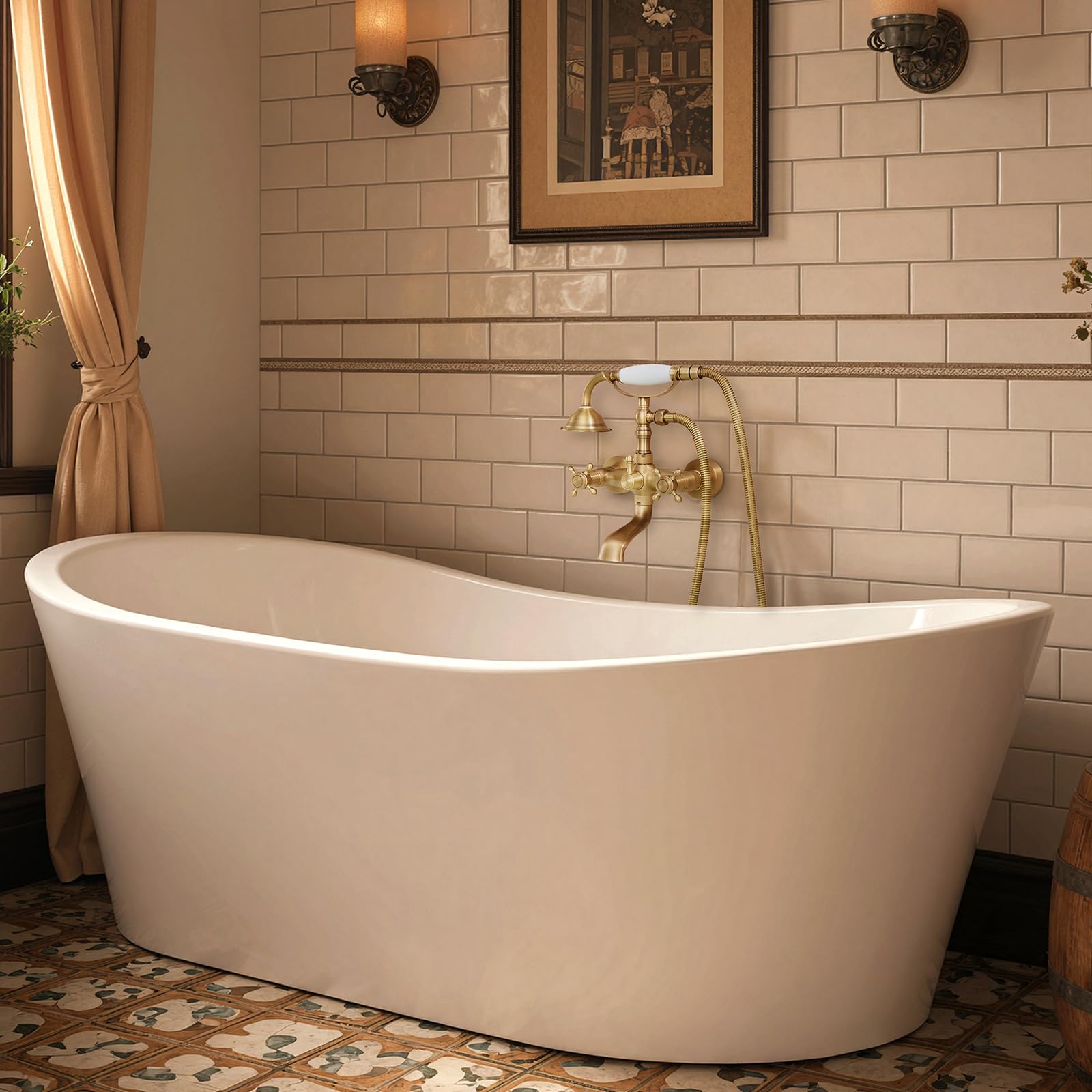 Auralum Rubinetto Vasca da Bagno in Ottone Oro Vintage con Telefono Doccia