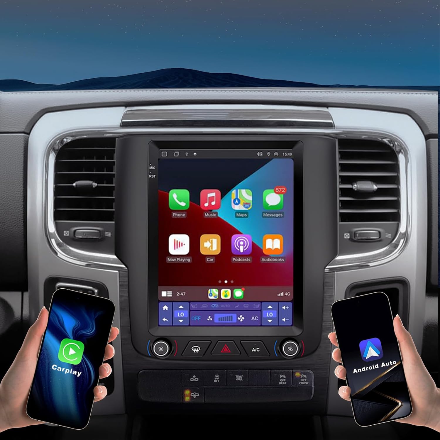 8-Core Car Stereo Radio for Dodge RAM 1500/2500/3500, 2013-2018 Automatic A/C Only - 12.8" Touchscreen Head Unit, 4+64GB, Wireless CarPlay & Android Auto - Supports Backup Camera/GPS/4G/WiFi/Bluetooth