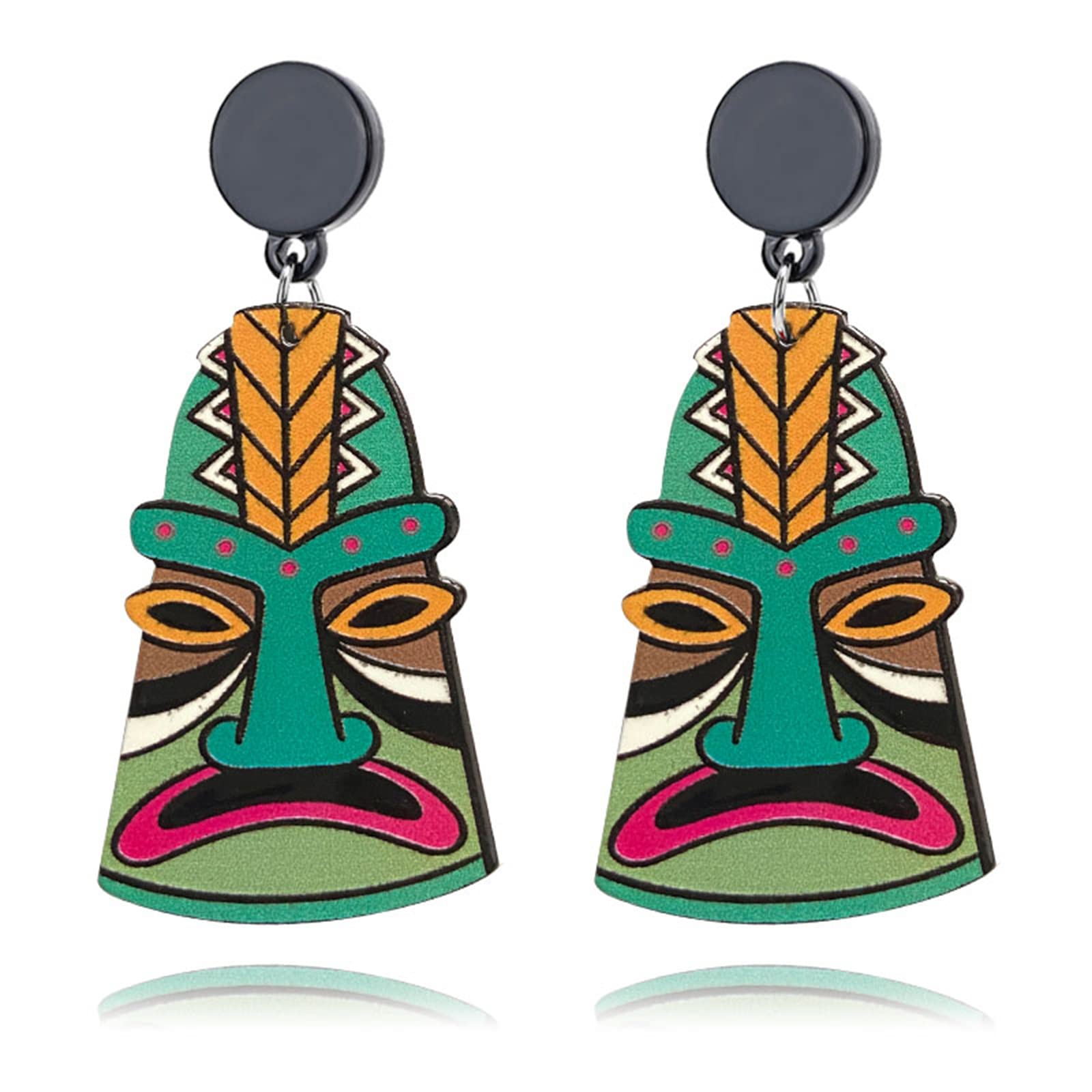 coadipressTotem Mask Earrings for Women Girls Personalized Funny Colorful Retro Bohemian Acrylic Tropical Hawaii Polynesian Tribal Tiki Geometric Dangle Drop Face Earrings Vintage Boho Jewelry Gifts