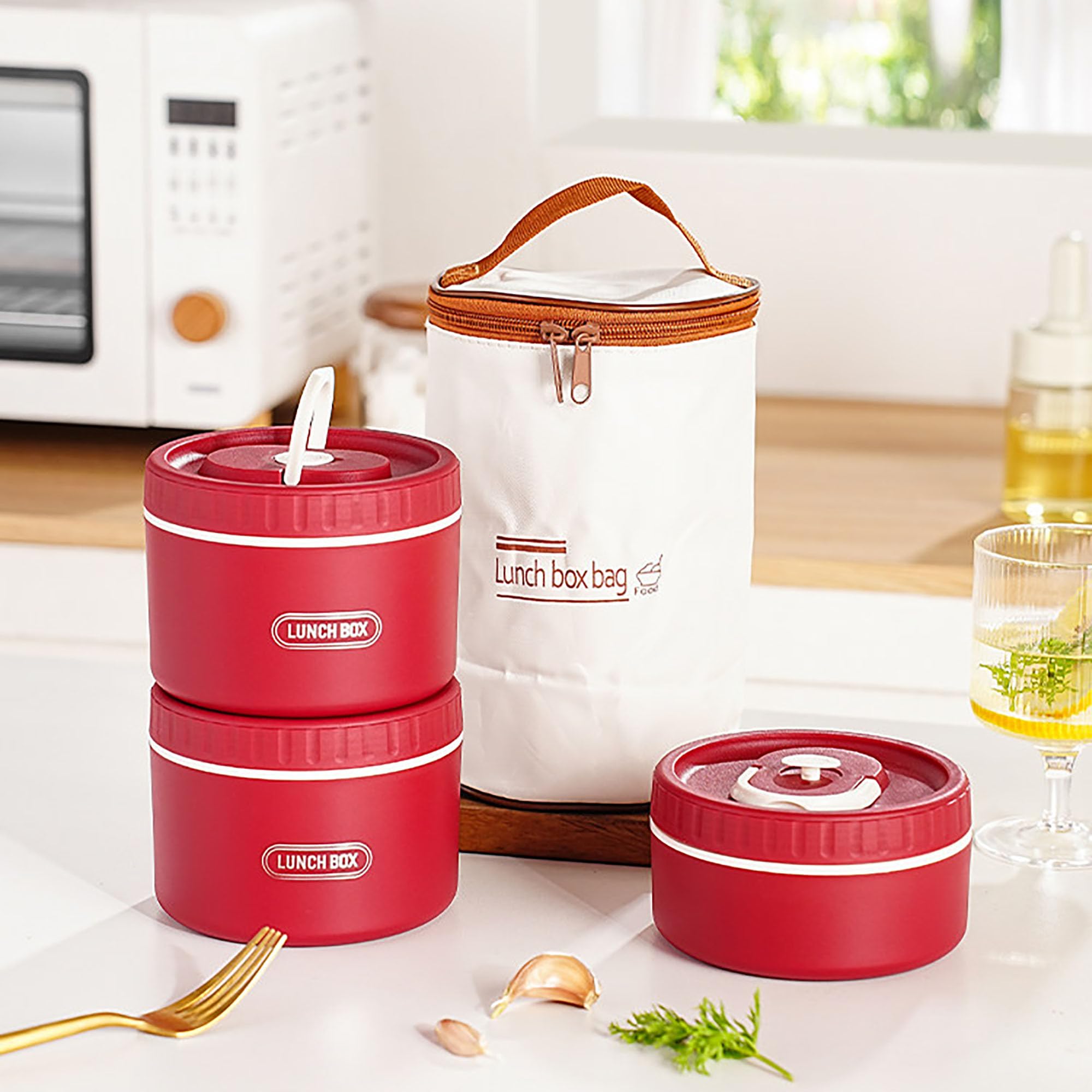 Stapelbare Bento Lunchbox, tragbarer isolierter Lunchbehälter, mikrowellengeeigneter Behälter für warme Speisen, auslaufsicherer Thermobehälter für Picknicks, Arbeit, Reisen,Beige-4 pcs