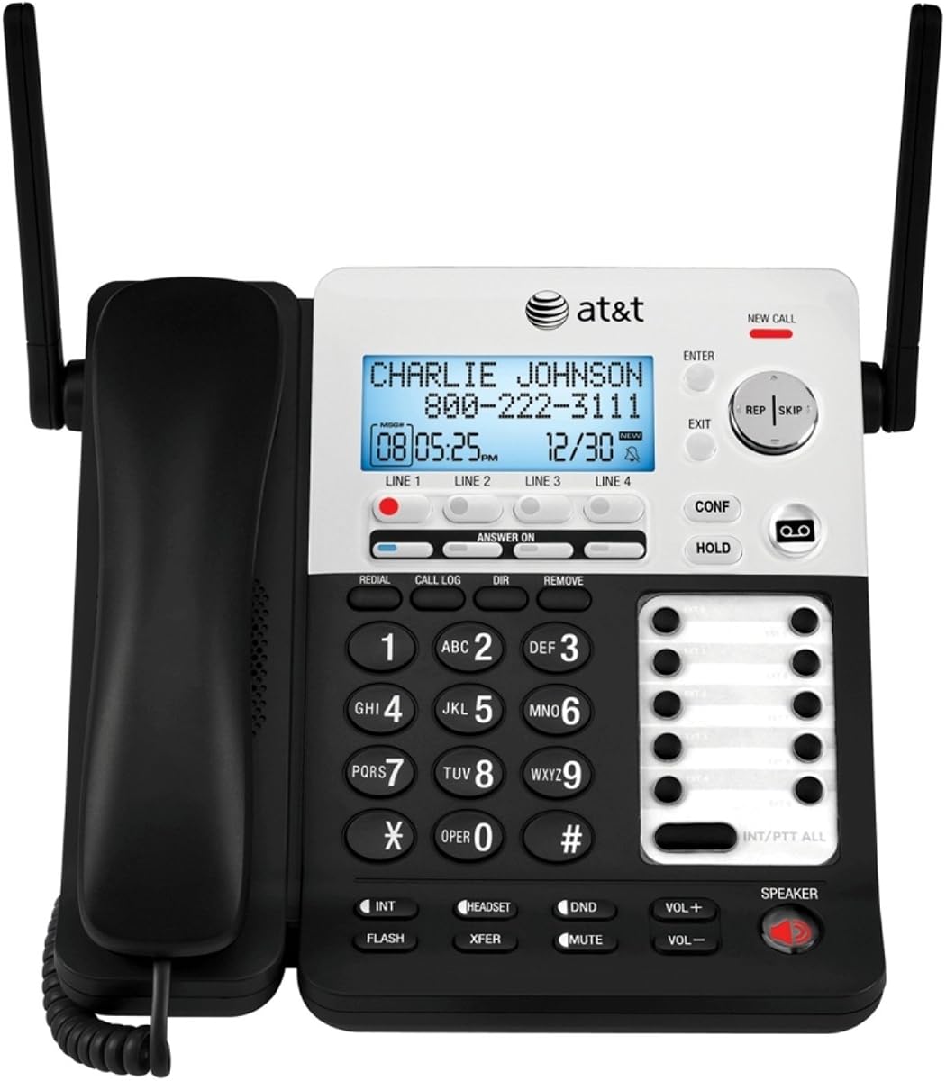 SynJ SB67158 DECT 6.0 4-Line Corded/Cordless Small Business Phone System with Answering System,Black/silver