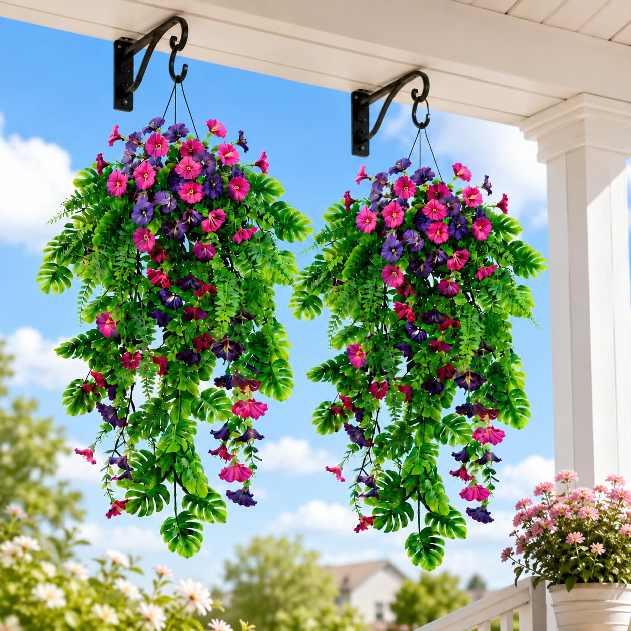 ATAVSADN Artificial Flowers Artificial Plants Hanging for Outdoors, UV Resistant Faux Flowers with Greenery, Fake Plants for Porch Patio Garden Indoor Outdoor Decor 2Pack,One Size