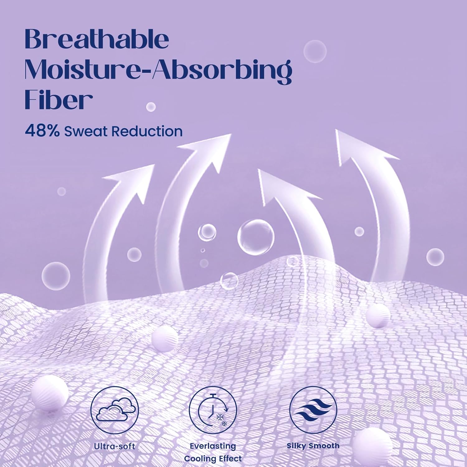 Dream Valley® Queen Sheet Set, Cooling Fitted Sheet with 2 Pillowcase-3 PCS with No Flat Sheet,Q-Max > 0.4 Aerocool, Cooling for Night Sweats, Hot Sleepers,deep Pocket up to 15",Lavender Fog - Image 3