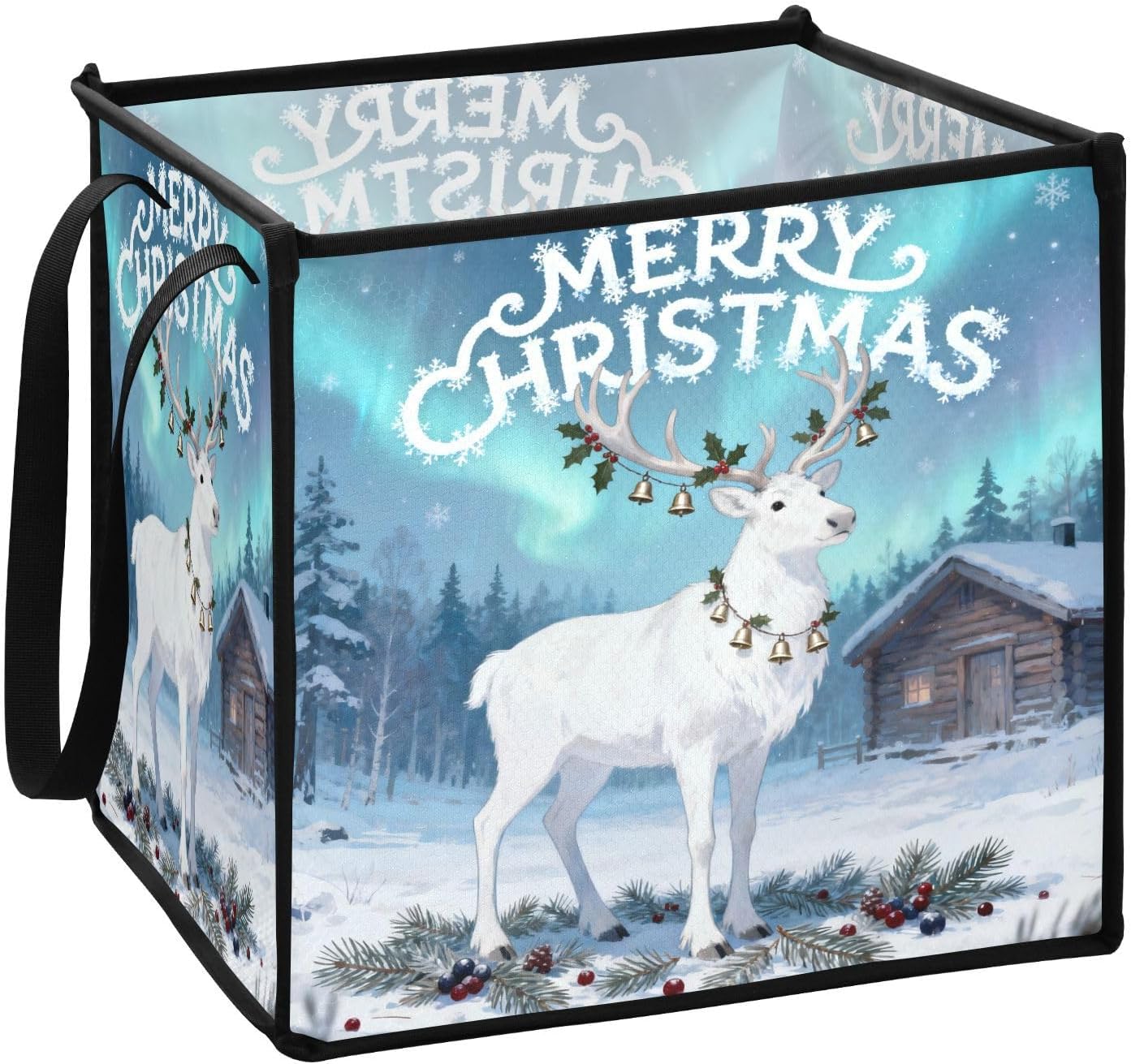foldable Felt baskets for shelves for gadget organize Merry Christmas Deer Winter Pattern L