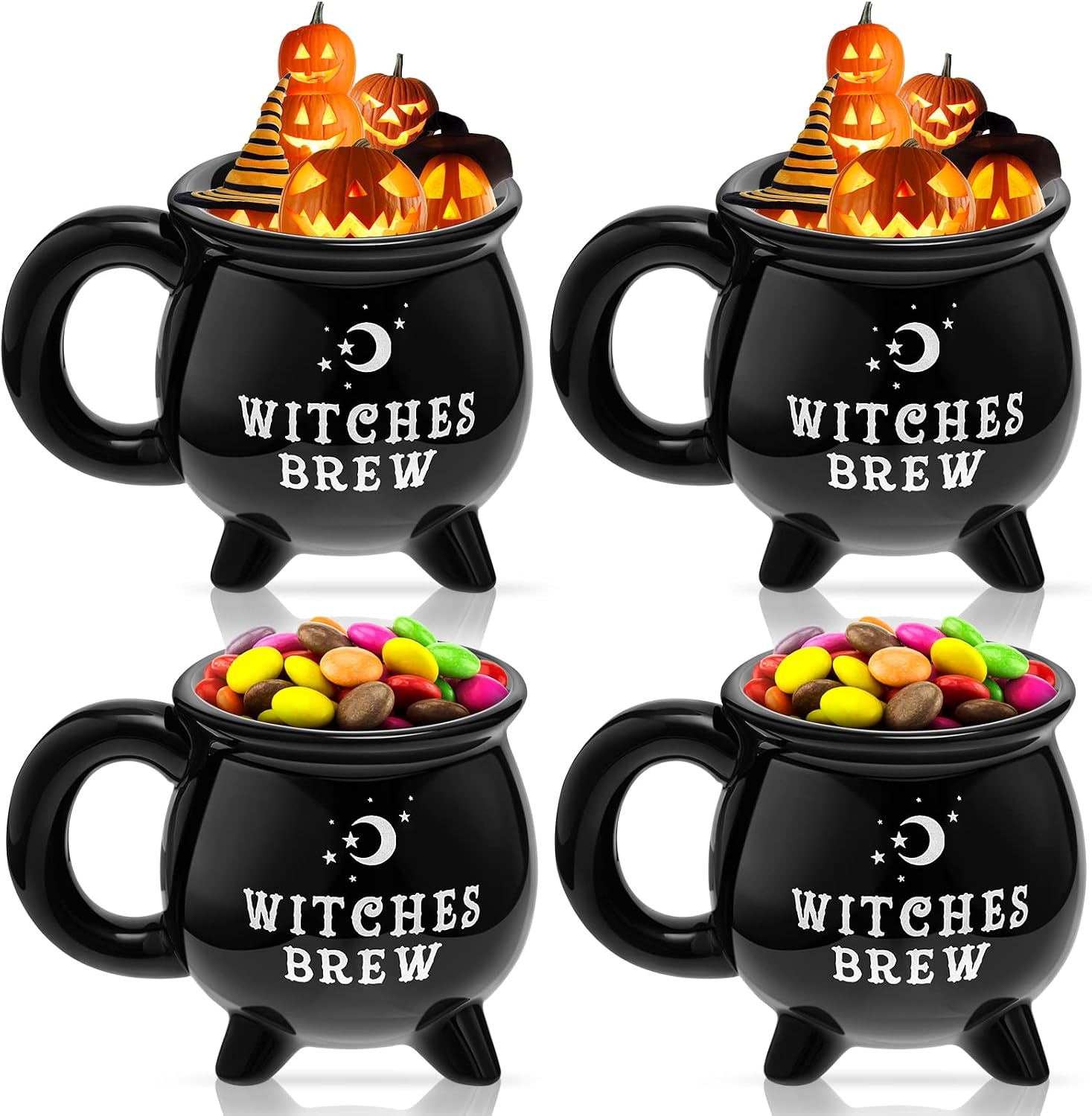 Witch Cauldron Ceramic Mugs 12 oz Witches Brew Coffee Cup, 4 Pcs