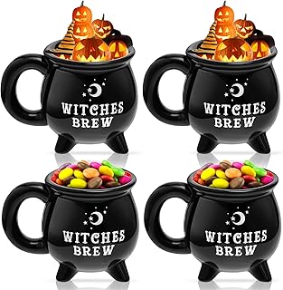 Tessco Halloween Mugs Set of 2 Witches Brew Cauldron Mug Ghost Mug Black 12 oz Ceramic Witchy Gifts Witch Halloween Decoration Drinkware Black Cup Novelty Coffee Mugs Tabletop(4 Pcs)