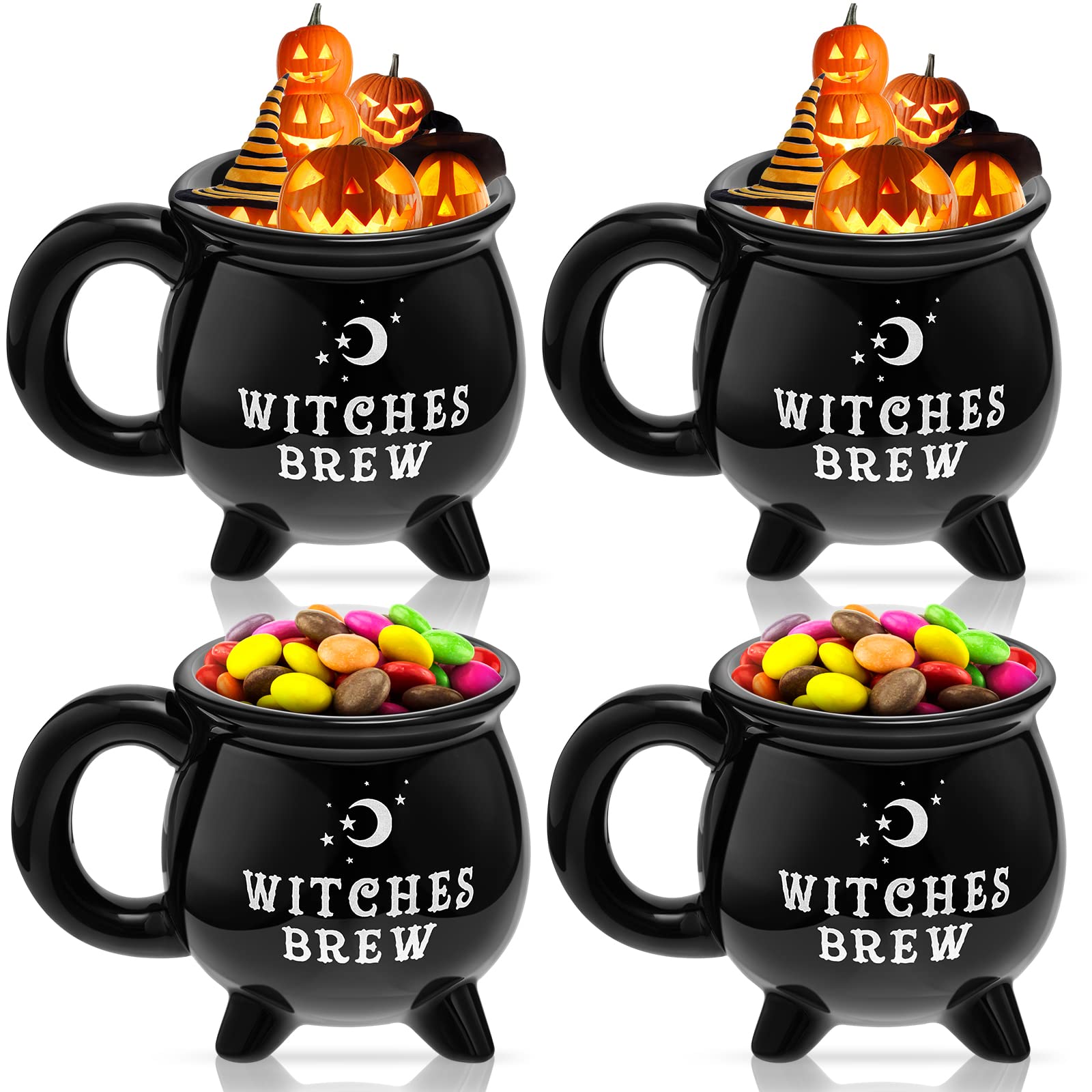 Tessco Halloween Mugs Set of 2 Witches Brew Cauldron Mug Ghost Mug Black 12 oz Ceramic Witchy Gifts Witch Halloween Decoration Drinkware Black Cup Novelty Coffee Mugs Tabletop(4 Pcs)
