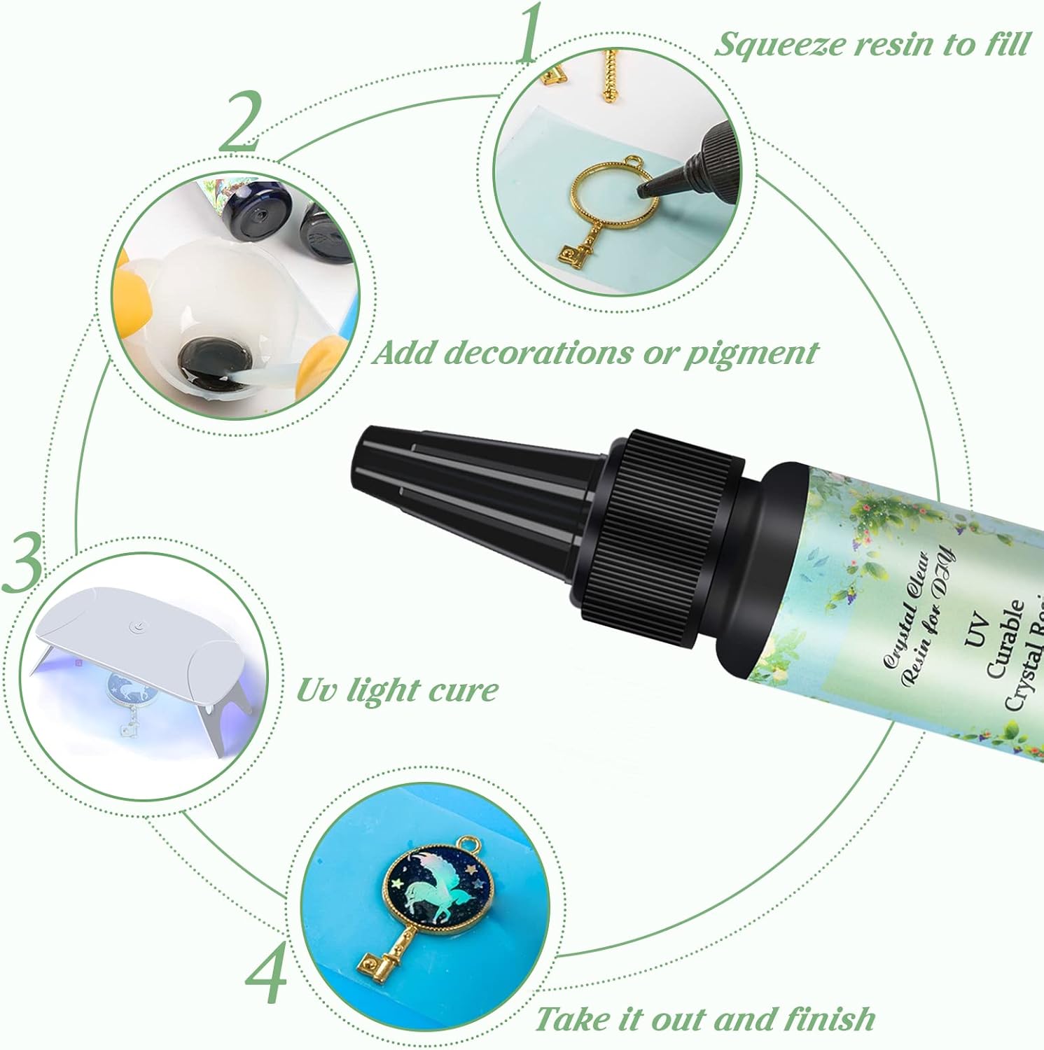 Frenshion 10 Pieces 30ML Crystal Epoxy Resin +12Molds with 100 Rings + UV Led Lamp+15ML Shine Oil for DIY Handcraft Jewelry Earrings Necklace Bracelet Making Crafting