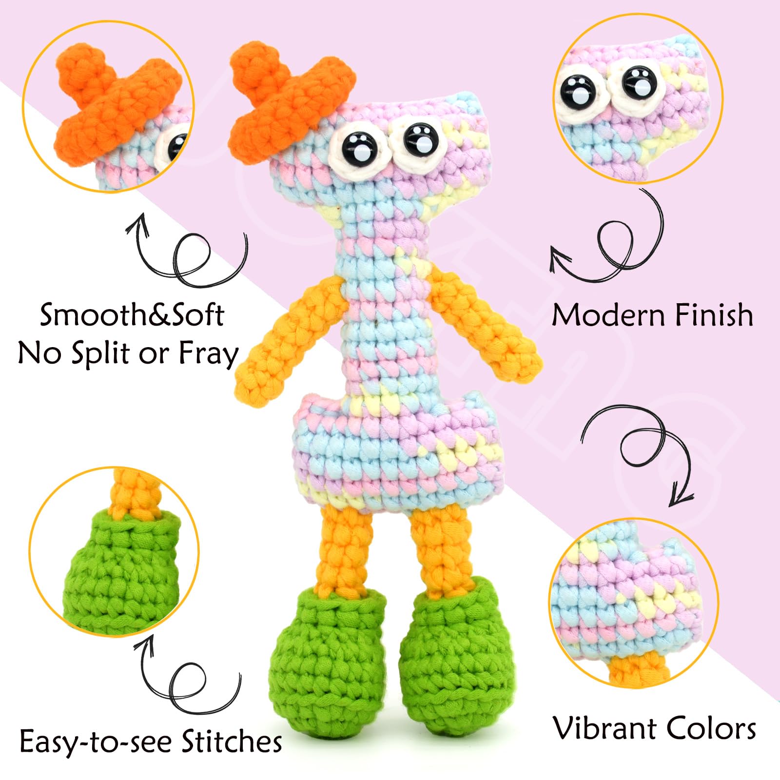 JOYTAG 4-Pack Rainbow Crochet Yarn For Beginners - Cotton-Nylon Blend, Easy-to-See Stitches (Blue Tone) - View #3