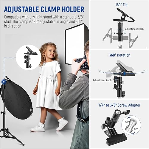 Miniatura 5 de NEEWER Reflector de luz de 22"/56cm con abrazadera y empuñaduras, 5 en 1 plegable multi disco reflector de fotografía