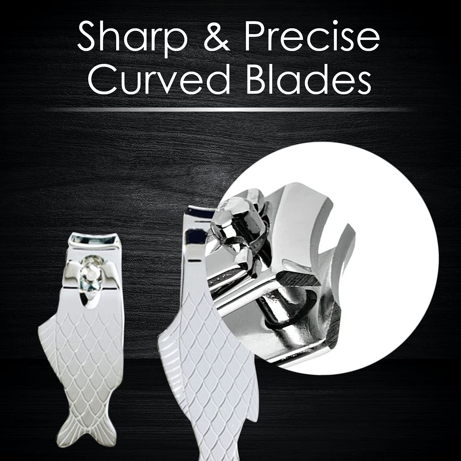 Link Up Fish Design Nail Trimmers Set of 2, Durable Grip Stainless Steel Clippers, Curved Blade, Fishline Wire Cutter, Nail Files, Great Gift for Fish Lovers