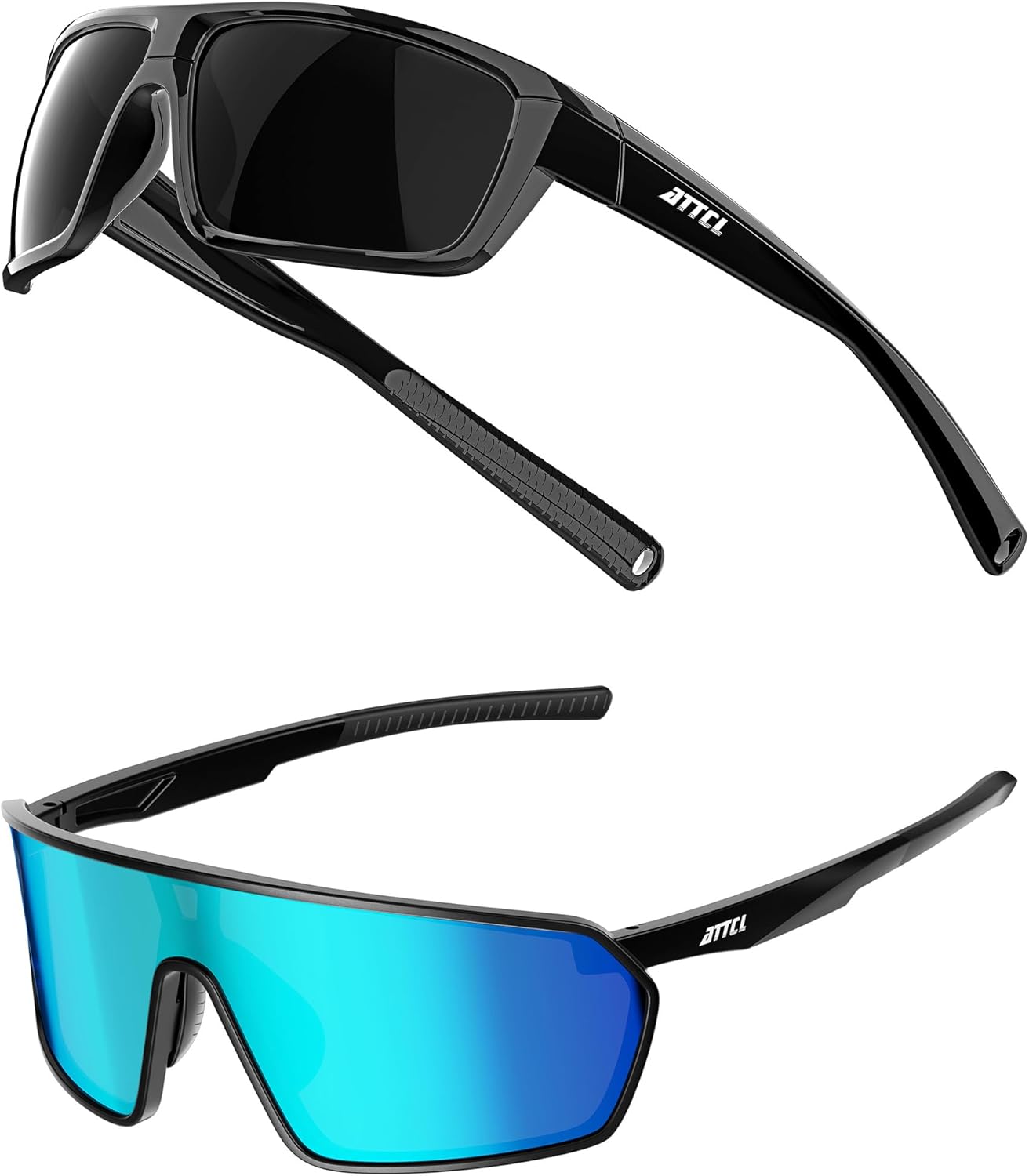 ATTCL Bundles Unisex Cycling Glasses Men Women Teens Sports Biking Sunglasses:(5001-black)+(KC05-Black-Blue)