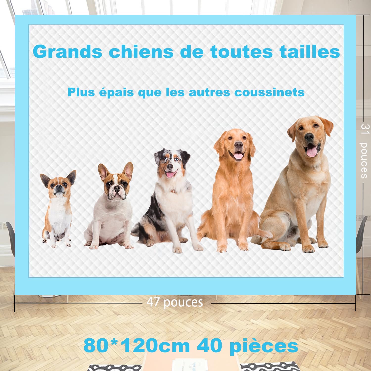 40 Pièces Gros Tapis Absorbant Chien, 80x120cm Alese Jetable, Alèse Pipi Tapis Educateur pour Chien Gros,Apprentissage de la Propreté Tapis Hygiénique (40 Pièces 80x120cm)