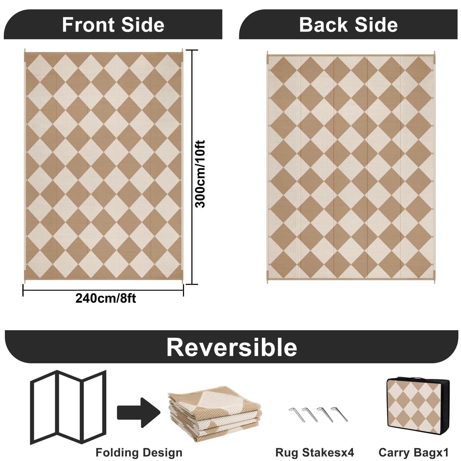 SHACOS Outdoor Rug for Patios Waterproof 240x300 cm Reversible Garden Rug Patio Rugs UV Resistant Foldable Outdoor Carpet Mat Plastic Straw Rugs for Balcony Decking Camping Beach, Grey — view 27