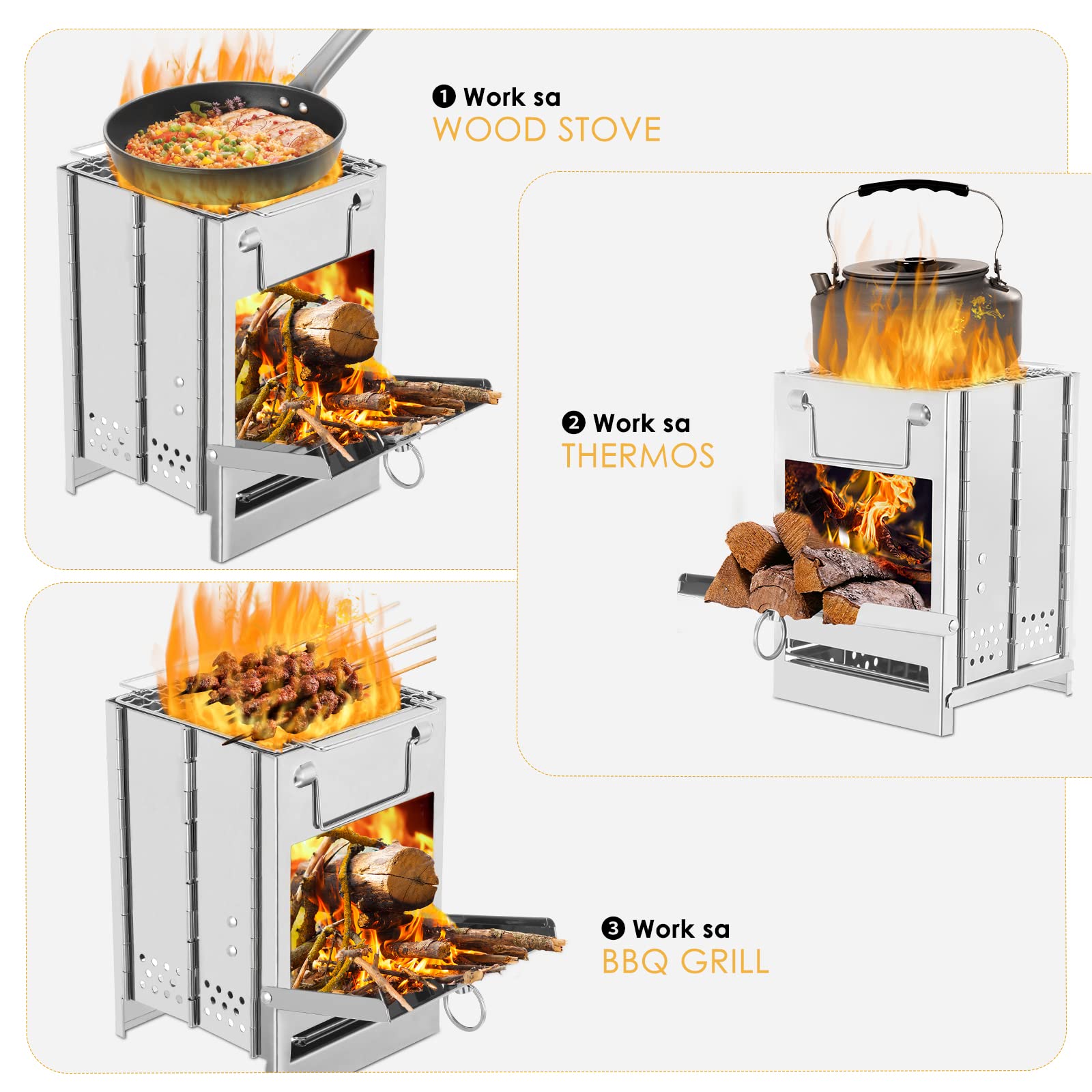 Lixada Camping Piec Ze Stali Nierdzewnej Składany Piec Na Drewno Pałka Mini Grill Grill z torbą do przenoszenia na Camping Piesze