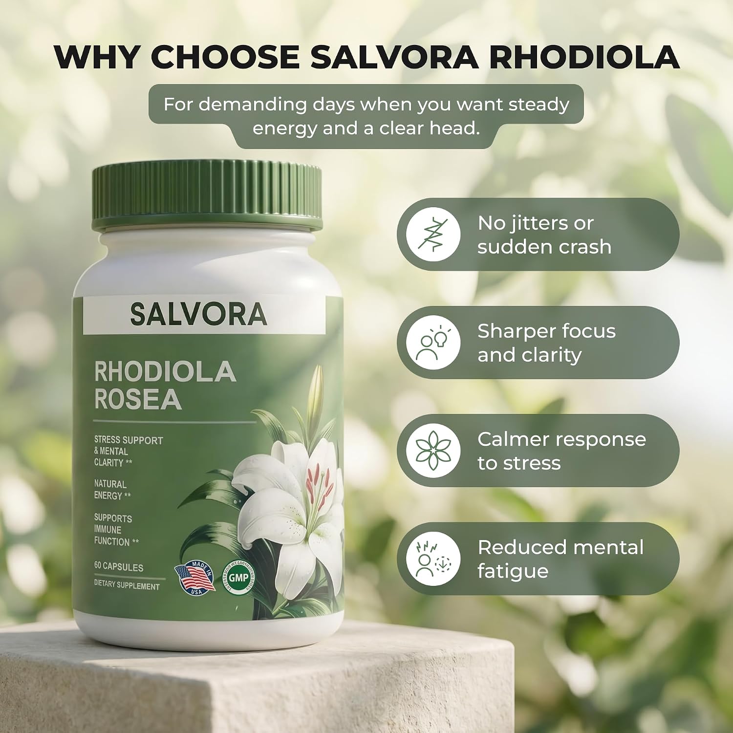 Rhodiola Rosea Supplement – Golden Root Adaptogen Capsules - Rhodiola Rosea Extract Powder Alternative with Salidroside for Stress Support - Energy, Focus & Performance image 4