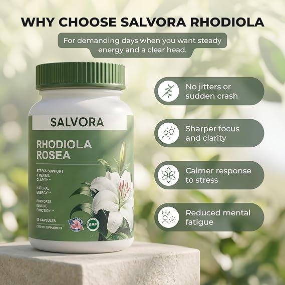 Rhodiola Rosea Supplement Golden Root Adaptogen Capsules - Rhodiola Rosea Extract Powder Alternative with Salidroside for Stress Support - Energy, Focus & Performance