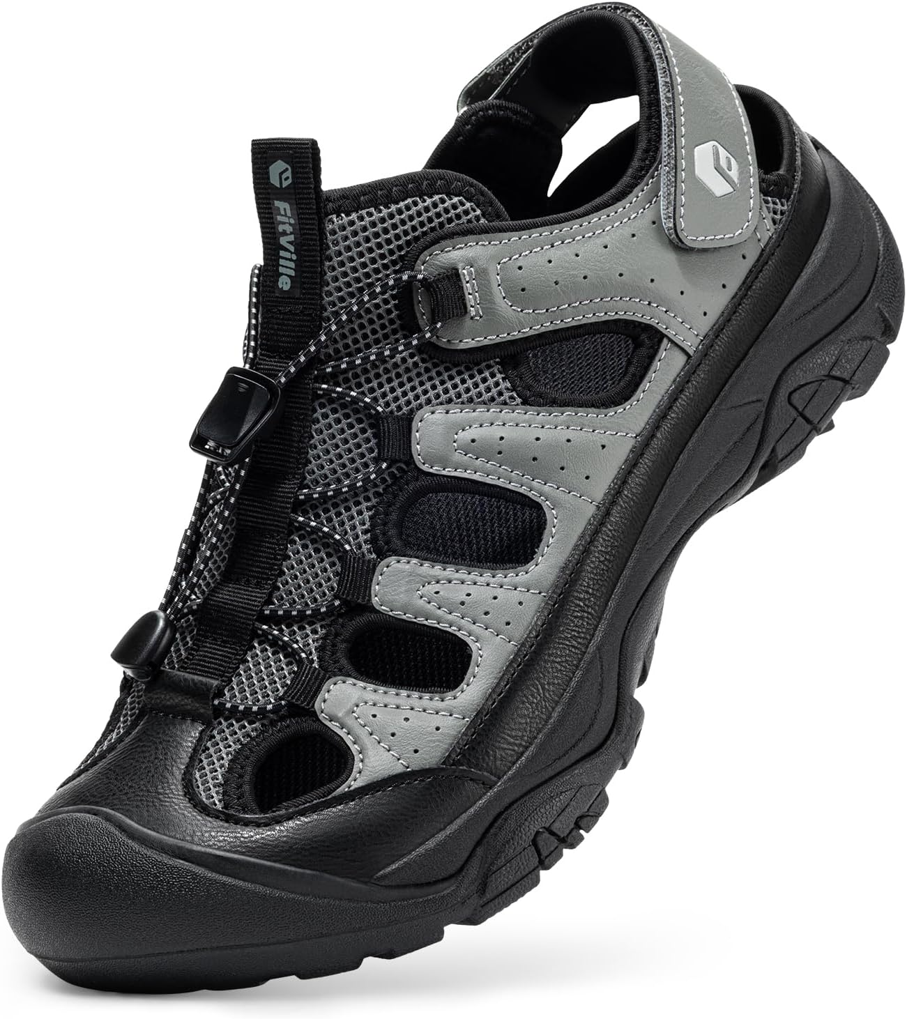 FitVille Wide Mens Sandals, Men’s Orthopedic Shoes Closed Toe Trekking Hiking Sport Sandals with Adjustable Straps, with Arch Support for Plantar Fasciitis, Flat Feet