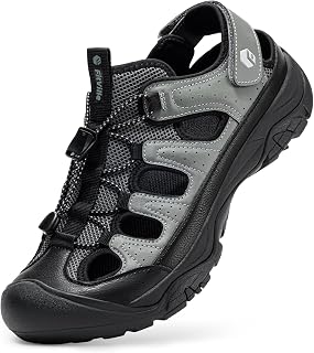 Mens Wide Fit Sandals Adjustable Walking Sport Sandals Casual Slip-Resistant Outdoor Summer Shoes for Swollen Feet