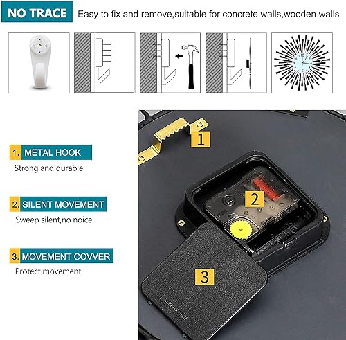 Miniatura 6 de Reloj de pared grande decorativo 3D sin tictac silenciosos relojes de cuarzo con números arábigos para sala de estar, decoración del hogar y cocina