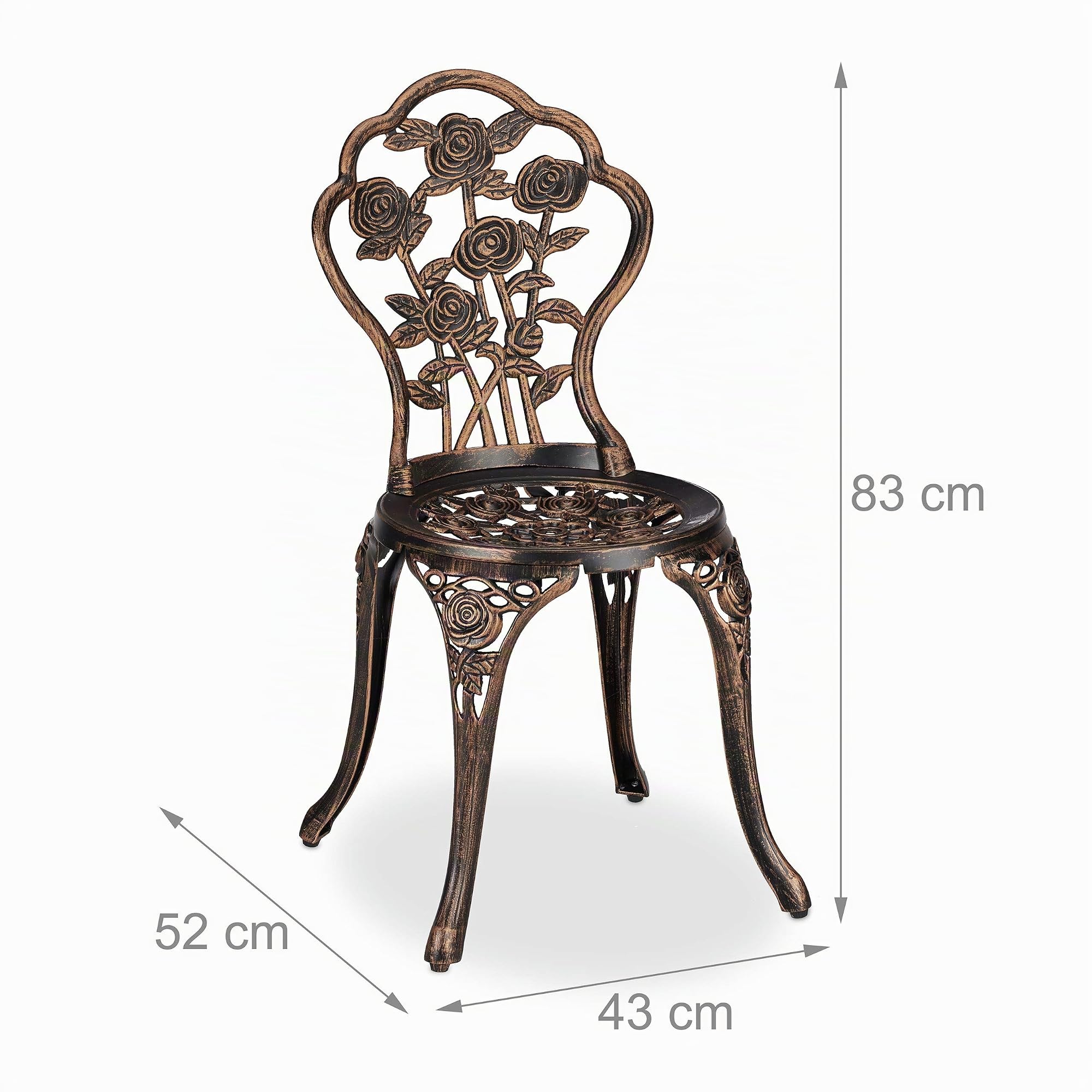 Relaxdays Gartenmöbel Set, 3-teilig, Tisch & 2 Stühle, Vintage Balkonmöbel, Aluguss, Garten Sitzgruppe, schwarz/bronze