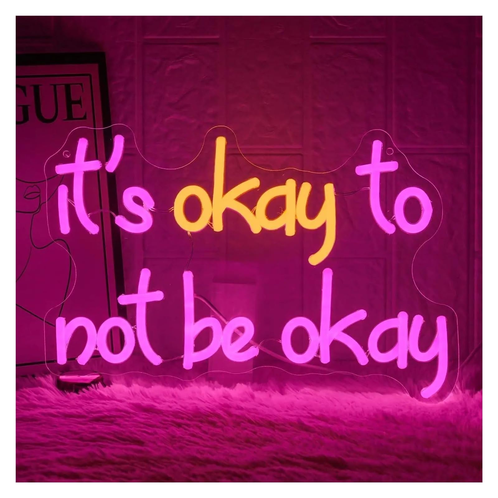 XENITE Hanging Art Neon Signs It's Okay to Not Be Okay Neon Sign USB Dimmab for Home Bedroom Classroom Party Business Kidsroom Decoration 36.4x25cm